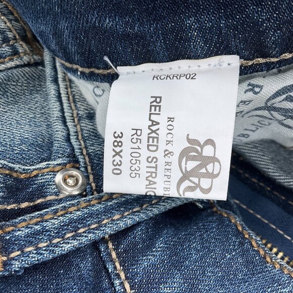Rock & Republic Jeans Men 38W x 30L Blue Stonewash Crease Relaxed Straight Y2K - Picture 6 of 15
